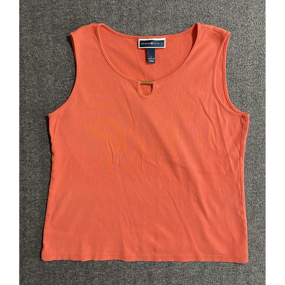 Karen Scott Tank Top Womens Large Pink Coral Sleeveless Cotton Basic Size L